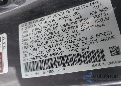 2017 Honda Cr-V Ex-L/Ex-L Navi z USA, uszkodzony, nr VIN 2HKRW2H84HH608999